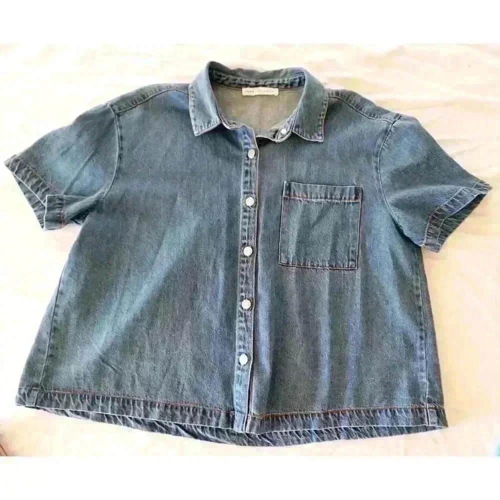 Jane+Delancey Womens Top Blouse Denim Shirt Button Down Blue Lyocell Size M?